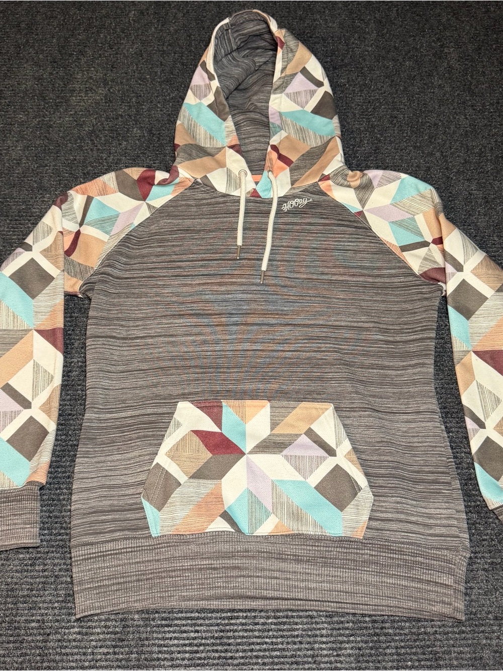 Hooey Gray Striped Hoodie with Multicolor Geometric Accents